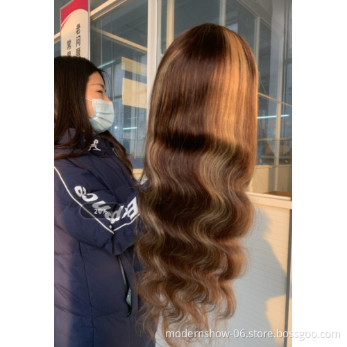 Highlight Straight Lace Front Wig P4/27 Honey Blonde Brown Pre Plucked Brazilian Remy Lace Frontal Human Hair Wigs For Women